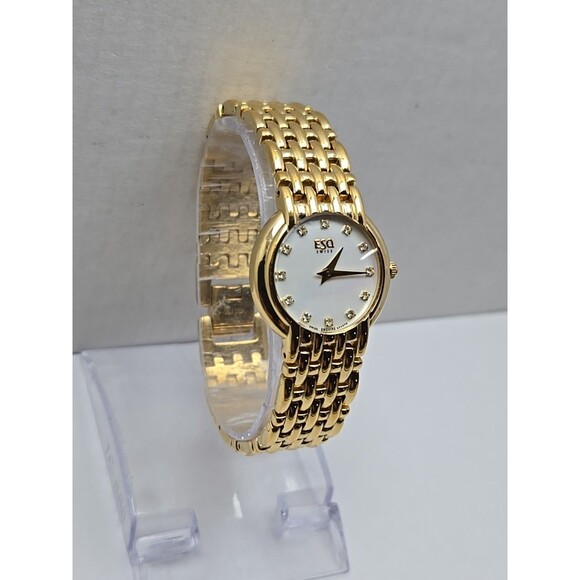 Womens ESQ by Movado Gold Plated Watch Mother of Pearl Dainty Dress New Battery main image 8